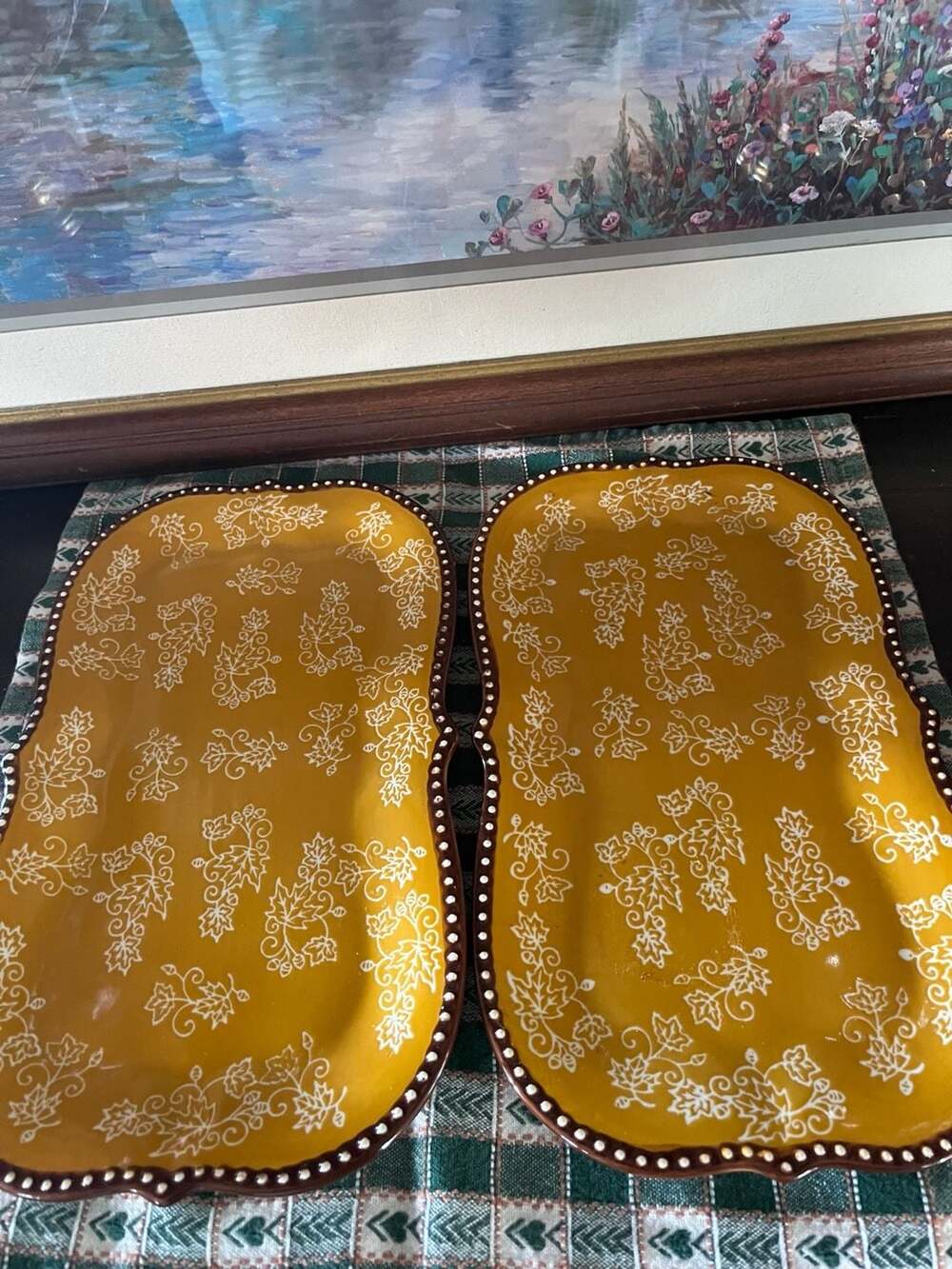 Temp-tations by Tara Floral Lace Mustard Yellow Ceramic Serving Tray Set
